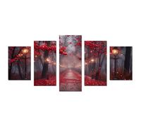 WIKEO 5 Piezas Árbol de la vida cuadros bohemios modernos Obra arte simple Black Tree Comedor, Pasillo, Dormitorio, Cuadro Decorativo Abstracto Cuadro SalóN（Rojo 51-80x150cm Sin marco