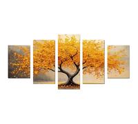 WIKEO 5 Piezas Árbol de la vida cuadros bohemios modernos Pintura del árbol de hoja dorada Comedor, Pasillo, Dormitorio, Cuadro Decorativo Abstracto Cuadro SalóN（Amarillo-60x125cm Sin marco