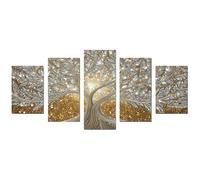 WIKEO 5 Piezas Moderno Cuadros Arbol De La Vida Hermosa obra de arte en árboles Naturaleza Cuadro Decoracion,Salon Dormitorios Comedor Oficina Pasillo Cocina Y Baño（Oro-80x150cm Sin marco