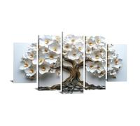 WIKEO 5 Piezas Moderno Cuadros Arbol De La Vida Hermoso árbol de la vida Naturaleza Cuadro Decoracion,Salon Dormitorios Comedor Oficina Pasillo Cocina Y Baño（Blanco-60x125cm Enmarcado