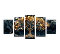 WIKEO 5Pcs Árbol de la vida de pared arte lienzo Obra de arte de árbol simple carteles e impresiones,cuadro moderno arte pared para decoración interior del hogar（Oro 82-100x200cm Sin marco