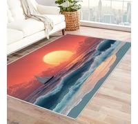 WIKEO Alfombra de Salón Dormitorio Habitación Infantil Paisaje de Puesta de Sol en el océano Color Natural Alfombras de Cocina, Comedor, Dormitorio, Pasillos, Lavable(Rojo-7-120x180cm