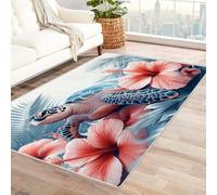 WIKEO Alfombra Salón Pelo Corto Divertidas Conchas de Animales de Playa Color Natural Alfombras de Cocina, Comedor, Dormitorio, Pasillos, Lavable Decoración del Hogar（Azul 50-60x90cm