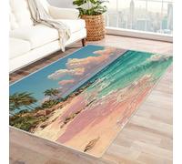 WIKEO Alfombra Salón Pelo Corto Patrón de Playa de Graffiti Color Natural Alfombras de Cocina, Comedor, Dormitorio, Pasillos, Lavable Decoración del Hogar（Rosa-41-60x90cm