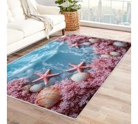 WIKEO Alfombra Vintage Bohemio Estilo Alfombra Natural Beach Shells Decoración del Hogar, para Salón, Dormitorio, Lavable a Máquina, Estilo Moderno Antideslizante（Rosa 45-210x300cm