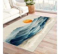 WIKEO Alfombra Vintage Bohemio Estilo Patrón Abstracto de Puesta de Sol en el océano Decoración del Hogar, para Salón, Dormitorio, Lavable a Máquina, Estilo Moderno Antideslizante(Azul 75-180x240cm