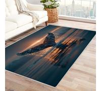 WIKEO Alfombra Vintage Bohemio Estilo Patrón de Puesta de Sol en Ocean Beach Decoración del Hogar, para Salón, Dormitorio, Lavable a Máquina, Estilo Moderno Antideslizante(Azul-56-210x270cm