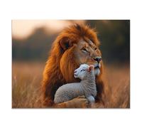 WIKEO Animales Carteles Infantiles Decoración León divertido y adorable Dormitorio Cuadro PóSters Decoraciones- Salon De Pared ImpresióN Sobre Lienzo（Oro-60x90cm Sin marco