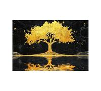 WIKEO Arbol Abstracto Lienzo Nórdico Cuadros Árbol de Hoja Dorada con Flor Pintura Cartel HD Impresión de Imagen Salon baño Comedor dormitorio Decoración de pared（Oro 8-40x60cm Sin marco