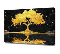 WIKEO Arbol Abstracto Lienzo Nórdico Cuadros Árbol de Hoja Dorada con Flor Pintura Cartel HD Impresión de Imagen Salon baño Comedor dormitorio Decoración de pared（Oro 8-30x40cm Enmarcado