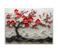 WIKEO Árbol de la vida cuadros bohemios modernos Mural de árbol en flor blanca Comedor, Pasillo, Dormitorio, Cuadro Decorativo Abstracto Cuadro SalóN（rojo-50x70cm Sin marco