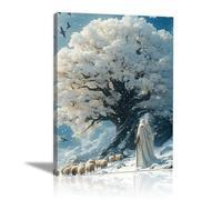 WIKEO Arte de pared Lienzo Pintura de Jesús Imagen Animales de Jesús de Invierno Salon Hogar Religión Pared Pintura Decoracion Jesús Dios Imagen Poster（Blanco-40x60cm Enmarcado