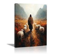 WIKEO Arte de pared Lienzo Pintura de Jesús Imagen Animales de Jesús de la Montaña Salon Hogar Religión Pared Pintura Decoracion Jesús Dios Imagen Poster（Amarillo-60x90cm Enmarcado