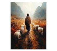 WIKEO Arte de pared Lienzo Pintura de Jesús Imagen Animales de Jesús de la Montaña Salon Hogar Religión Pared Pintura Decoracion Jesús Dios Imagen Poster（Amarillo-30x40cm Sin marco
