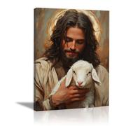WIKEO Arte de pared Lienzo Pintura de Jesús Imagen Animales de Jesús Vintage Salon Hogar Religión Pared Pintura Decoracion Jesús Dios Imagen Poster（Beige 7-30x40cm Enmarcado