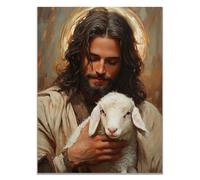WIKEO Arte de pared Lienzo Pintura de Jesús Imagen Animales de Jesús Vintage Salon Hogar Religión Pared Pintura Decoracion Jesús Dios Imagen Poster（Beige 7-60x90cm Sin marco