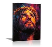 WIKEO Arte de pared Lienzo Pintura de Jesús Imagen Arte abstracto de Cristo Moderna Habitación Familiar Póster - Cristiana Cuadros Decoracion Salon（morado-30x40cm Enmarcado