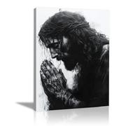 WIKEO Arte de pared Lienzo Pintura de Jesús Imagen Foto de Jesús y el León Salon Hogar Religión Pared Pintura Decoracion Jesús Dios Imagen Poster（Dorado-60x90cm Enmarcado