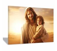 WIKEO Arte de pared Lienzo Pintura de Jesús Imagen Foto de niño mono de Jesús Moderna Habitación Familiar Póster - Cristiana Cuadros Decoracion Salon（Beige 7-40x60cm Enmarcado