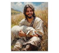 WIKEO Arte de pared Lienzo Pintura de Jesús Imagen Fotos animales adorables Jesús Moderna Habitación Familiar Póster - Cristiana Cuadros Decoracion Salon（Dorado-40x60cm Sin marco