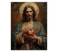 WIKEO Arte de pared Lienzo Pintura de Jesús Imagen Retrato de Jesús Moderna Habitación Familiar Póster - Cristiana Cuadros Decoracion Salon（Verde-40x60cm Sin marco