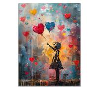 WIKEO Banksy cuadros abstractos modernos para pared, Chica De Globo Colorido decoración de pared, pintura en lienzo para sala de estar, baño, oficina del hogar - 50x70cm Sin marco(rojo)
