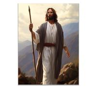 WIKEO Blanco Mural de Jesús Cuadro, Jesús en la cima de la montaña Imagen de Jesús sobre Lienzo Arte de Pared Cuadro Decoración,Cartel nórdico e Impresiones Murales Salón-70x100cm Sin marco