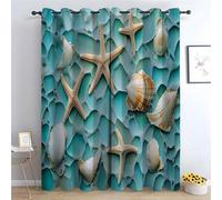 WIKEO Cortinas de jardín Patrón de Conchas de Playa botánico con Estampado Floral, filtran la luz, Juego de Cortinas para Sala, Comedor, Dormitorio-230Al x 160An cm (2 Paneles)