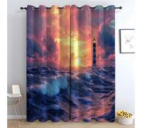WIKEO Cortinas Opacas para Dormitorio Patrón Golden Ocean Sunset Oscurecimiento De La Habitación - Impresión Digital Floral, 85% Bloqueo De La Luz Spring-140Al x 110An cm (2 Paneles)