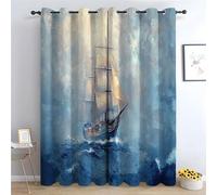 WIKEO Cortinas Opacas para Dormitorio Patrón oceánico Abstracto Oscurecimiento De La Habitación - Impresión Digital Floral, 85% Bloqueo De La Luz Spring-270Al x 130An cm (2 Paneles)