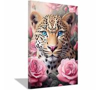 WIKEO Cuadro en Lienzo Grafitis Floral de leopardo adorable Imágenes de Animal están Impresión en Lienzo, Cuadros Modernos para Sala de estar Baño Corredor（Rosa 6-80x120cm Enmarcado