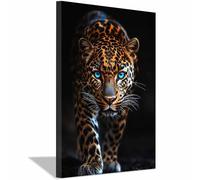 WIKEO Cuadro en Lienzo Grafitis Leopardo del bosque natural Imágenes de Animal están Impresión en Lienzo, Cuadros Modernos para Sala de estar Baño Corredor（Verde 3-40x60cm Enmarcado