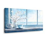 WIKEO Cuadros Decoracion Salon Modernos Paisaje de la playa de la ventana Grandes Laminas Decorativas Pared Dormitorios Paisaje Marino Wall Art Comedor Pasillo Baño（Blanco 9-60x120cm Enmarcado