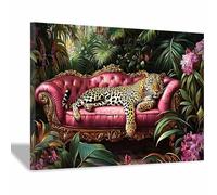 WIKEO Cuadros para Salon Pintura divertida de leopardos en sofá Canvas Laminas Cuadro -Dormitorio Decoracion Hogar Pared Naturaleza - Animales - Paisaje pósters（Rosa 6-80x120cm Enmarcado