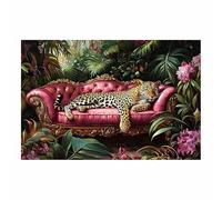 WIKEO Cuadros para Salon Pintura divertida de leopardos en sofá Canvas Laminas Cuadro -Dormitorio Decoracion Hogar Pared Naturaleza - Animales - Paisaje pósters（Rosa 6-70x100cm Sin marco