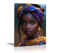 WIKEO Cuadros sobre Lienzo Mujer Negra Africana Moda Black Gold Girl Cuadro Decorativo Abstracto Decoración de Arte de la Sala de Estar（Naranja-60x90cm Enmarcado