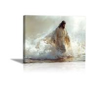 WIKEO Jesús Cuadros, Jesús caminando sobre el agua decoración religiosa para el hogar y pintura moderna de Jesucristo, decoración de sala de estar, oficina en casa - 80x120cm Enmarcado(Blanco)