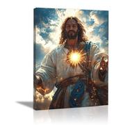 WIKEO Jesús Imagen Cuadros Arte abstracto de Cristo decoración religiosa para el hogar y pintura moderna de Jesucristo, de sala de estar, oficina en casa（azul-50x70cm Enmarcado