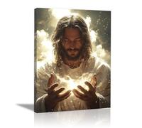 WIKEO Jesús Imagen Cuadros Arte abstracto de Cristo decoración religiosa para el hogar y pintura moderna de Jesucristo, de sala de estar, oficina en casa（Blanco-40x60cm Enmarcado