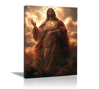 WIKEO Jesús Imagen Cuadros Arte del póster de Jesus Love Imagen sobre Lienzo Arte de Pared Cuadro Decoración,Cartel nórdico e Impresiones Murales Salón（rojo-80x120cm Enmarcado
