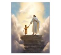 WIKEO Jesús Imagen Cuadros El niño de montaña Jesús de vuelta decoración religiosa para el hogar y pintura moderna de Jesucristo, de sala de estar, oficina en casa（Blanco 1-70x100cm Sin marco
