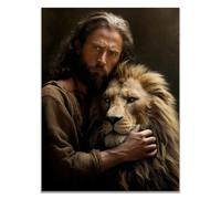 WIKEO Jesús Imagen Cuadros Foto de Jesús y el León decoración religiosa para el hogar y pintura moderna de Jesucristo, de sala de estar, oficina en casa（Brown 3-70x100cm Sin marco
