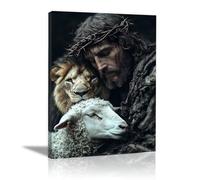 WIKEO Jesús Imagen Cuadros Foto de Jesús y el León decoración religiosa para el hogar y pintura moderna de Jesucristo, de sala de estar, oficina en casa（Negro-40x60cm Enmarcado