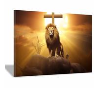 WIKEO Jesús Imagen Cuadros Foto de Jesús y el León Imagen sobre Lienzo Arte de Pared Cuadro Decoración,Cartel nórdico e Impresiones Murales Salón（Oro 6-80x120cm Enmarcado