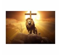 WIKEO Jesús Imagen Cuadros Foto de Jesús y el León Imagen sobre Lienzo Arte de Pared Cuadro Decoración,Cartel nórdico e Impresiones Murales Salón（Oro 6-60x90cm Sin marco