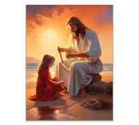 WIKEO Jesús Imagen Cuadros Foto de la chica guapa de Jesús decoración religiosa para el hogar y pintura moderna de Jesucristo, de sala de estar, oficina en casa（Naranja 4-70x100cm Sin marco