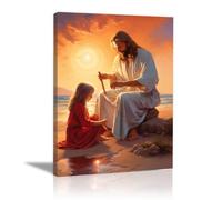 WIKEO Jesús Imagen Cuadros Foto de la chica guapa de Jesús decoración religiosa para el hogar y pintura moderna de Jesucristo, de sala de estar, oficina en casa（Naranja 4-80x120cm Enmarcado