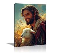 WIKEO Jesús Imagen Cuadros Fotos de animales adorables de Jesús decoración religiosa para el hogar y pintura moderna de Jesucristo, de sala de estar, oficina en casa（Amarillo-40x60cm Enmarcado