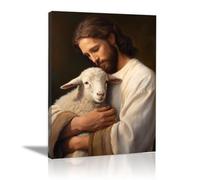 WIKEO Jesús Imagen Cuadros Fotos de animales adorables de Jesús decoración religiosa para el hogar y pintura moderna de Jesucristo, de sala de estar, oficina en casa（Brown 2-70x100cm Enmarcado