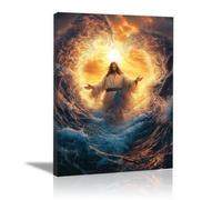 WIKEO Jesús Imagen Cuadros Imagen de Jesús abre las manos decoración religiosa para el hogar y pintura moderna de Jesucristo, de sala de estar, oficina en casa（Oro 2-80x120cm Enmarcado